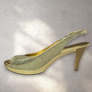 Nine West Gold Metallic Glitter Slingback Heels Size 10